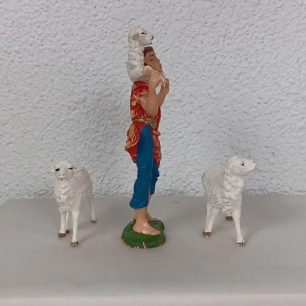 Nativity Depose Italy Fontanini Mary Baby Jesus Joseph Shepard Sheep Vintage Lot